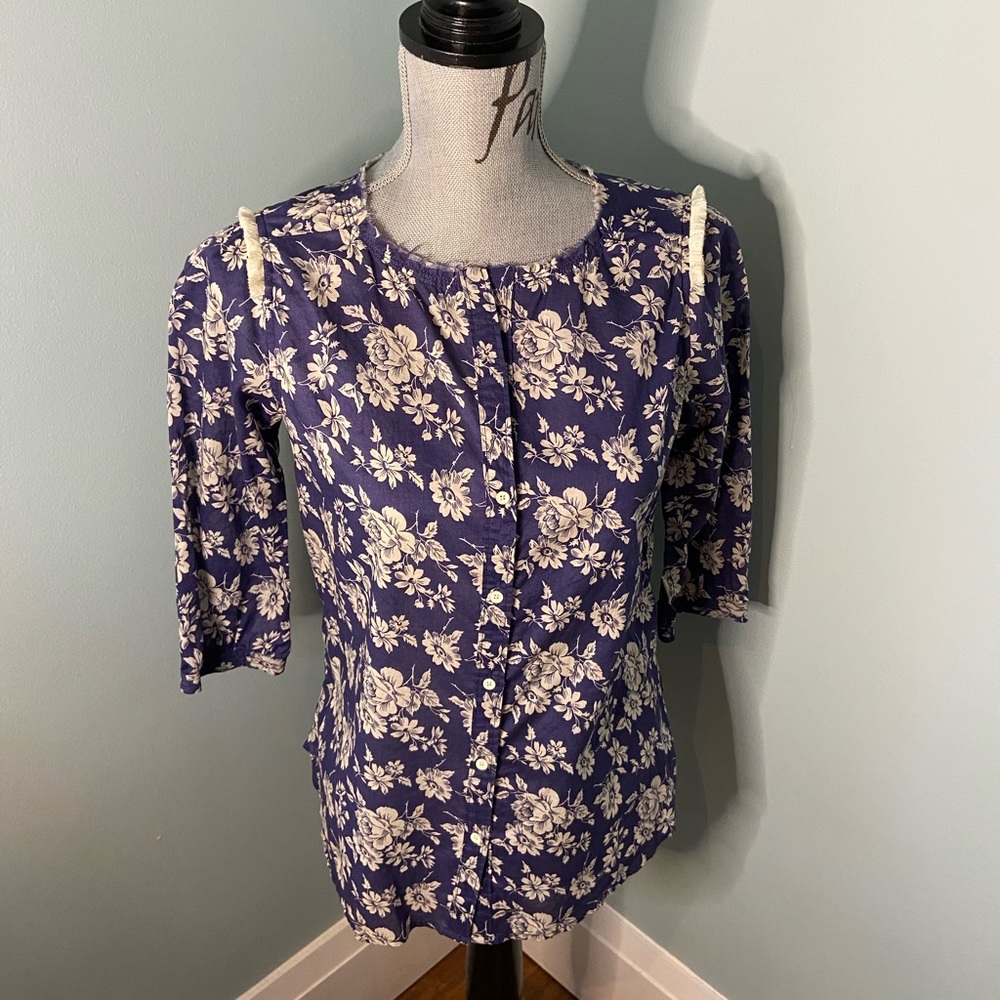 Maison Scotch Blue and White Floral Top, SP